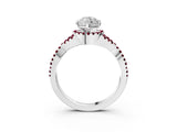 White gold Heart Cut Diamond with Garnet side stone Halo Twist Band Solitaire Prong Setting Ring_15