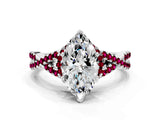 White gold Heart Cut Diamond with Garnet side stone Halo Twist Band Solitaire Prong Setting Ring_24