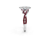 White gold Heart Cut Diamond with Garnet side stone Halo Twist Band Solitaire Prong Setting Ring_26