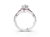 White gold Heart Cut Diamond with Garnet side stone Halo Twist Band Solitaire Prong Setting Ring_27