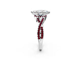 White gold Heart Cut Diamond with Garnet side stone Halo Twist Band Solitaire Prong Setting Ring_38
