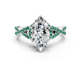 White gold Heart Cut Diamond with Green Sapphire side stone Halo Twist Band Solitaire Prong Setting Ring_12