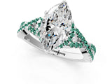 White gold Heart Cut Diamond with Green Sapphire side stone Halo Twist Band Solitaire Prong Setting Ring_13
