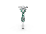 White gold Heart Cut Diamond with Green Sapphire side stone Halo Twist Band Solitaire Prong Setting Ring_14