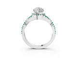 White gold Heart Cut Diamond with Green Sapphire side stone Halo Twist Band Solitaire Prong Setting Ring_15