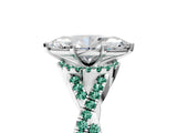 White gold Heart Cut Diamond with Green Sapphire side stone Halo Twist Band Solitaire Prong Setting Ring_17