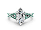 White gold Heart Cut Diamond with Green Sapphire side stone Halo Twist Band Solitaire Prong Setting Ring_24