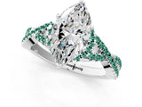 White gold Heart Cut Diamond with Green Sapphire side stone Halo Twist Band Solitaire Prong Setting Ring_25