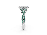 White gold Heart Cut Diamond with Green Sapphire side stone Halo Twist Band Solitaire Prong Setting Ring_26