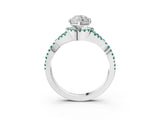 White gold Heart Cut Diamond with Green Sapphire side stone Halo Twist Band Solitaire Prong Setting Ring_27