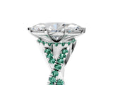 White gold Heart Cut Diamond with Green Sapphire side stone Halo Twist Band Solitaire Prong Setting Ring_29