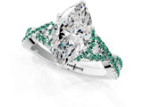 White gold Heart Cut Diamond with Green Sapphire side stone Halo Twist Band Solitaire Prong Setting Ring_37
