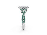 White gold Heart Cut Diamond with Green Sapphire side stone Halo Twist Band Solitaire Prong Setting Ring_38