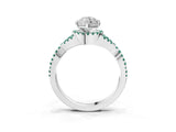 White gold Heart Cut Diamond with Green Sapphire side stone Halo Twist Band Solitaire Prong Setting Ring_39