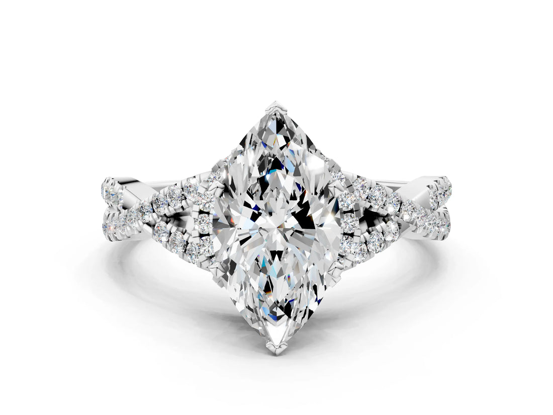 White gold Heart Cut Diamond with Moissanite side stone Halo Twist Band Solitaire Prong Setting Ring_12