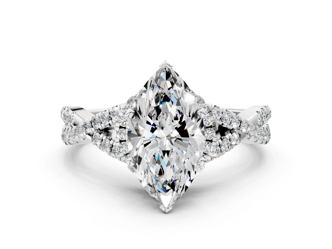 White gold Heart Cut Diamond with Moissanite side stone Halo Twist Band Solitaire Prong Setting Ring_30