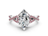 White gold Heart Cut Diamond with Morganite side stone Halo Twist Band Solitaire Prong Setting Ring_12