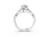 White gold Heart Cut Diamond with Morganite side stone Halo Twist Band Solitaire Prong Setting Ring_15