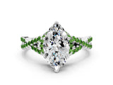 White gold Heart Cut Diamond with Peridot side stone Halo Twist Band Solitaire Prong Setting Ring_12
