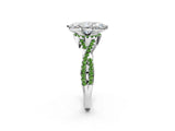 White gold Heart Cut Diamond with Peridot side stone Halo Twist Band Solitaire Prong Setting Ring_14