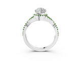 White gold Heart Cut Diamond with Peridot side stone Halo Twist Band Solitaire Prong Setting Ring_15