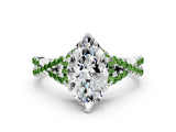 White gold Heart Cut Diamond with Peridot side stone Halo Twist Band Solitaire Prong Setting Ring_36