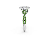 White gold Heart Cut Diamond with Peridot side stone Halo Twist Band Solitaire Prong Setting Ring_38