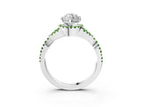 White gold Heart Cut Diamond with Peridot side stone Halo Twist Band Solitaire Prong Setting Ring_39