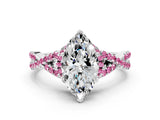 White gold Heart Cut Diamond with Pink Sapphire side stone Halo Twist Band Solitaire Prong Setting Ring_12