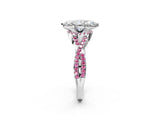 White gold Heart Cut Diamond with Pink Sapphire side stone Halo Twist Band Solitaire Prong Setting Ring_14