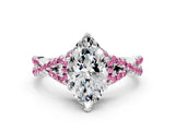 White gold Heart Cut Diamond with Pink Sapphire side stone Halo Twist Band Solitaire Prong Setting Ring_25