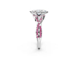 White gold Heart Cut Diamond with Pink Sapphire side stone Halo Twist Band Solitaire Prong Setting Ring_27