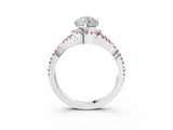 White gold Heart Cut Diamond with Pink Sapphire side stone Halo Twist Band Solitaire Prong Setting Ring_28