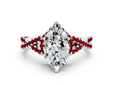 White gold Heart Cut Diamond with Ruby side stone Halo Twist Band Solitaire Prong Setting Ring_12