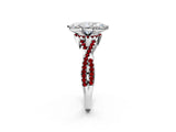 White gold Heart Cut Diamond with Ruby side stone Halo Twist Band Solitaire Prong Setting Ring_14