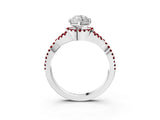 White gold Heart Cut Diamond with Ruby side stone Halo Twist Band Solitaire Prong Setting Ring_15