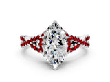 White gold Heart Cut Diamond with Ruby side stone Halo Twist Band Solitaire Prong Setting Ring_24