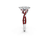 White gold Heart Cut Diamond with Ruby side stone Halo Twist Band Solitaire Prong Setting Ring_26
