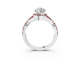 White gold Heart Cut Diamond with Ruby side stone Halo Twist Band Solitaire Prong Setting Ring_27
