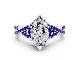 White gold Heart Cut Diamond with Tanzanite side stone Halo Twist Band Solitaire Prong Setting Ring_12