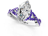 White gold Heart Cut Diamond with Tanzanite side stone Halo Twist Band Solitaire Prong Setting Ring_13
