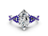 White gold Heart Cut Diamond with Tanzanite side stone Halo Twist Band Solitaire Prong Setting Ring_24