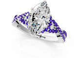 White gold Heart Cut Diamond with Tanzanite side stone Halo Twist Band Solitaire Prong Setting Ring_25