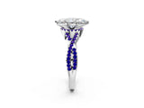 White gold Heart Cut Diamond with Tanzanite side stone Halo Twist Band Solitaire Prong Setting Ring_26