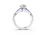 White gold Heart Cut Diamond with Tanzanite side stone Halo Twist Band Solitaire Prong Setting Ring_27