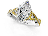 White gold Heart Cut Diamond with Yellow Sapphire side stone Halo Twist Band Solitaire Prong Setting Ring_13