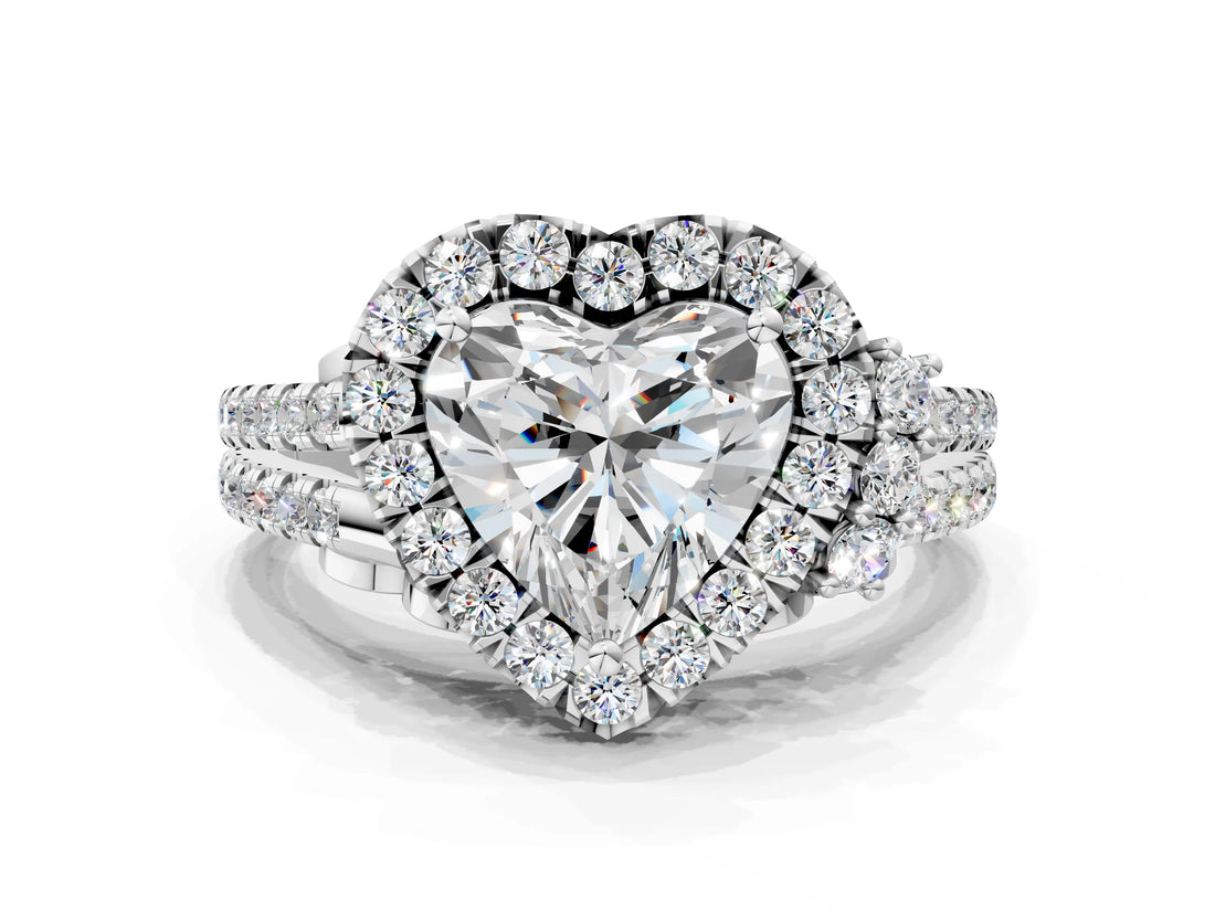 White gold Heart Cut Double Halo Diamond Engagement Ring with Pave Band and Four-Prong Setting_25