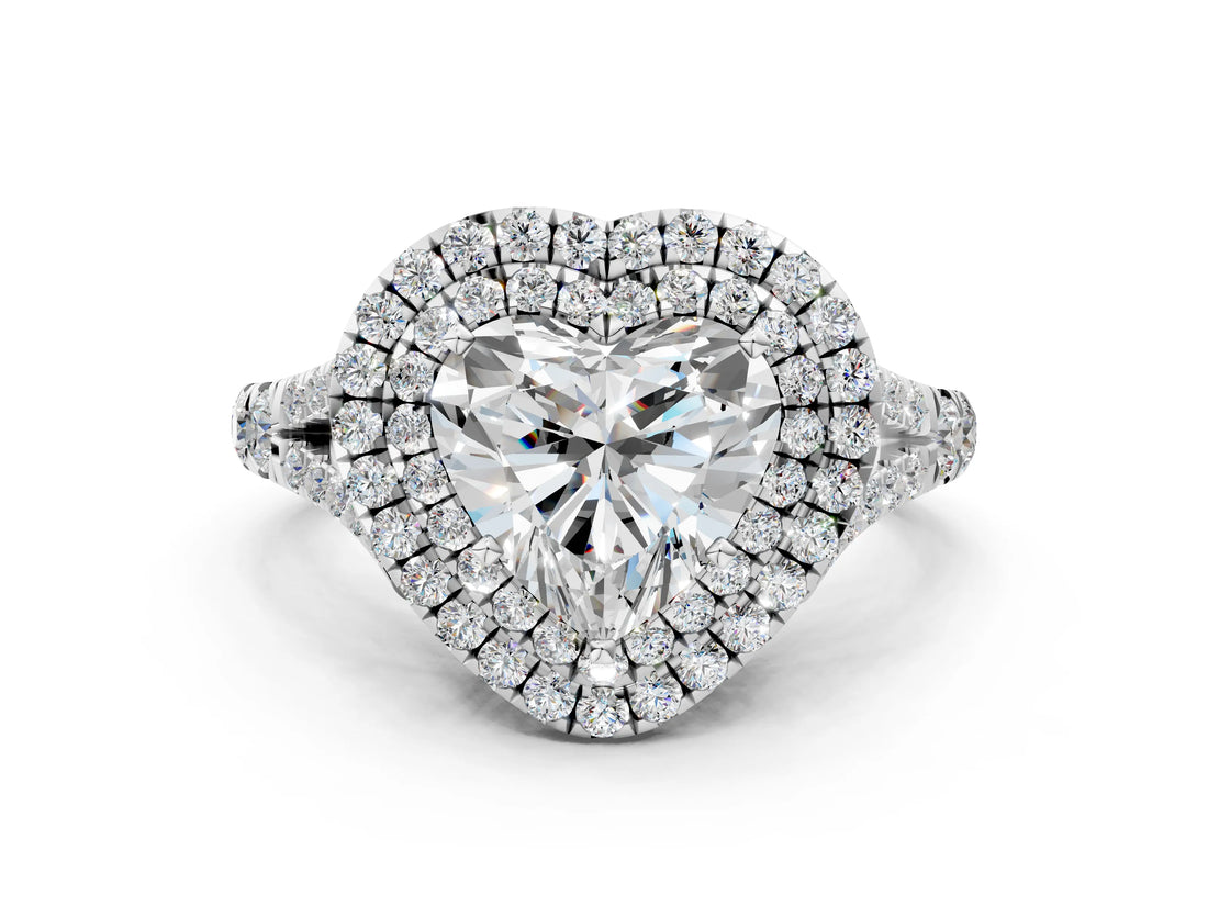 White gold Heart Cut Double Halo Split Shank Diamond Ring with Prong Setting_48