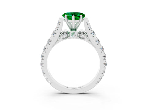 White gold Heart Cut Emerald Classic Solitaire Ring with Pavé Band and Four-Prong Setting_3