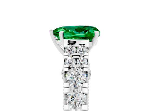 White gold Heart Cut Emerald Classic Solitaire Ring with Pavé Band and Four-Prong Setting_5